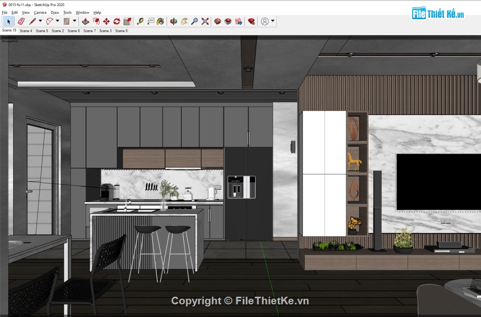 nội thất phòng khách sketchup,Su nội thất phòng bếp,nội thất nhà bếp,spk 2020 nội thất phòng khách,File spk 2020 nội thất chung cư